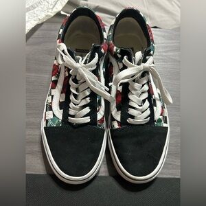 CUSTOM Old Skool Vans- Red Rose/Checkerboard
